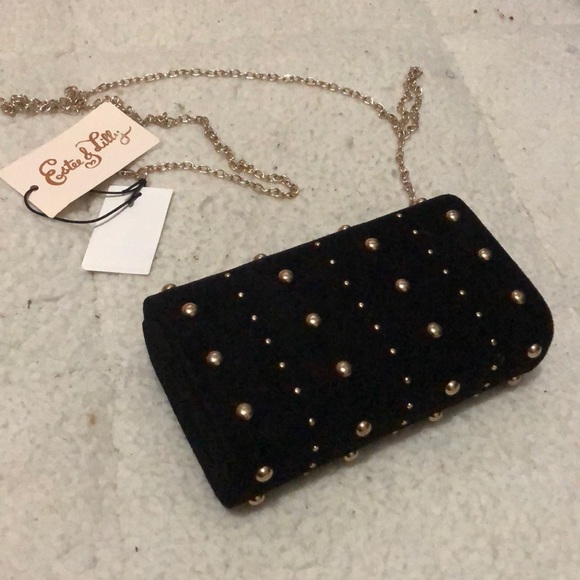 Estee & Lilly PuckerMinaudiereGoldStudsClutchBlack - Picture 3 of 7
